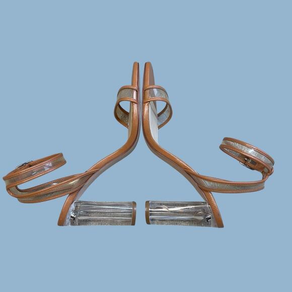 Zara lucite clear tan brown ankle strap block heels sandals size EU 39 US 8 - Picture 13 of 16